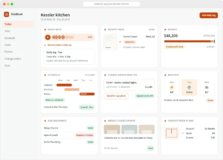 SiteBook sample app, finished screen